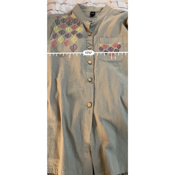 Emery Rose Khaki Olive Green Embroidered Button Top Bohemian Blouse Small - Picture 6 of 7